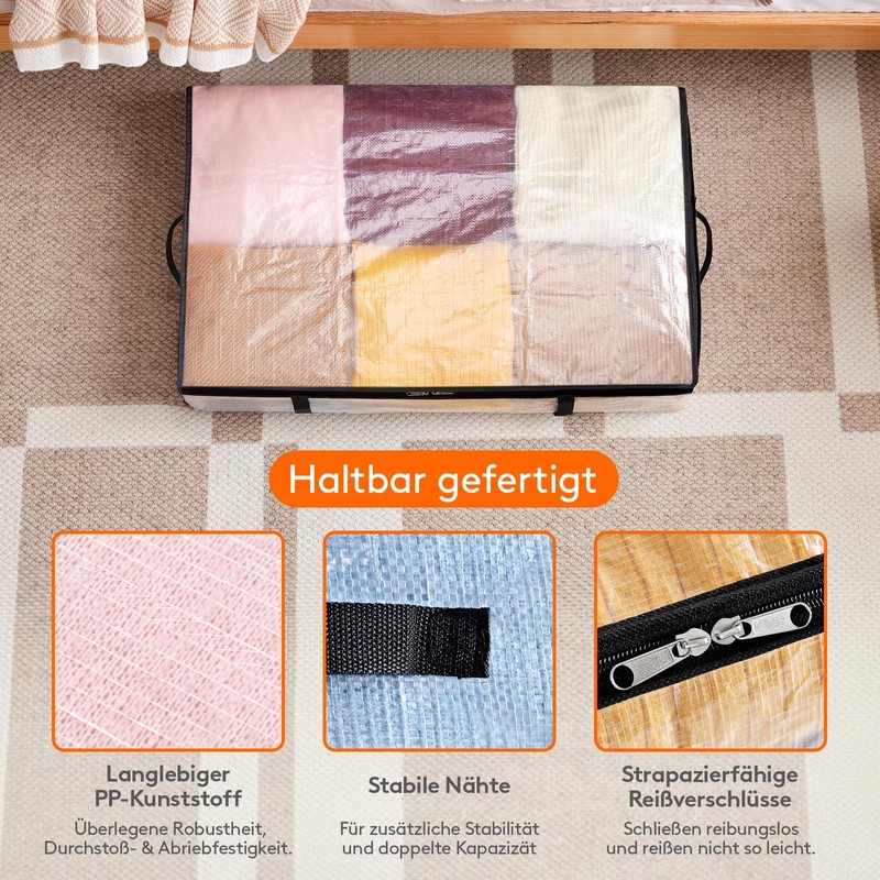 Lifewit Pack of 3 Transparent Plastic Underbed Storage Bags, 60
