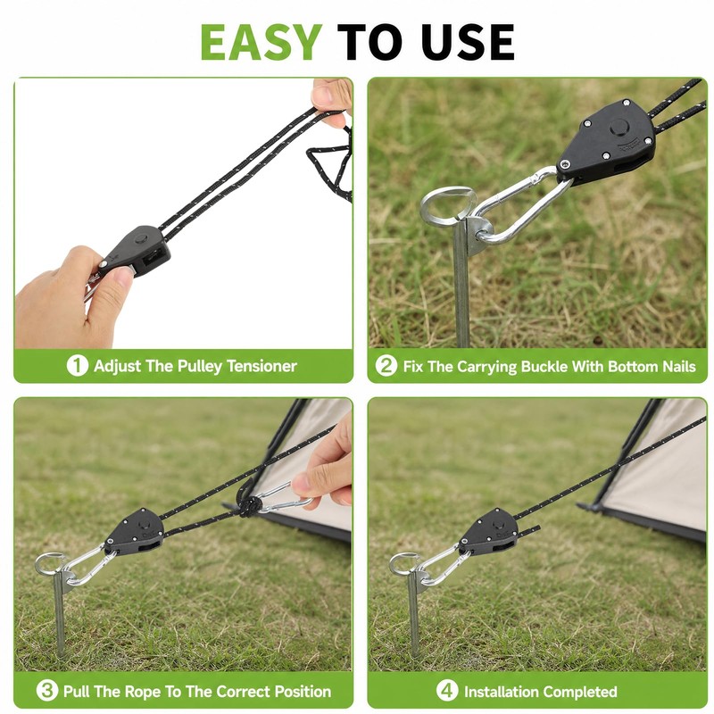 6 Pcs Tent Guy Ropes, 4 m×4 mm, Reflective, Nylon,