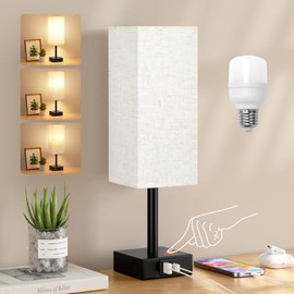 Aooshine Aooshine Dimmable Bedside Lamps, Small Lamp with 3-Way Dimmable with Touch Control, Touch Lamps Bedside with Beige White Shade(Bulbs Included)