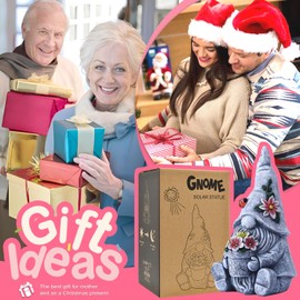 Goodeco Sitting Gnome Holding Flower Statue - Solar Garden Gnomes Decor for Outside with LED Lights, for Women or Moms, Housewarming Gnome Decorations