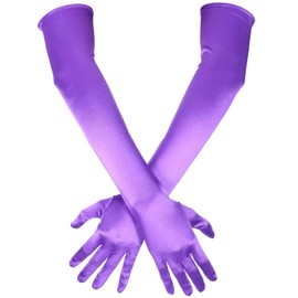 QfwdfcTrenz Long Opera Party Glove 22 inch 1920s Satin Gloves Stretchy Long Purple Opera Gloves for Women Adult Size Breathable Elbow for Wedding Bridal Evening Dancing Parties