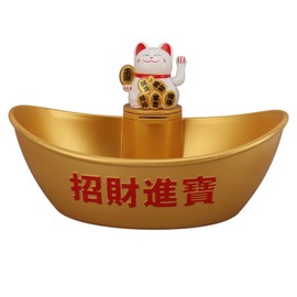 Gold Ingot Solar Energy Lucky Cat Ornament Solar Wealth Welcome Waving Hand Fortune Cat Statue Good Luck Wealth Welcoming MLY23099A 1 White 23.5x17.5x14cm