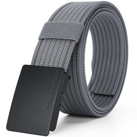 TOURZOO Nylon Military Tactical Belts for Men 1.5" No Holes Adjustable Webbing Canvas Belt for Hiking, Casual & Outdoor（Grey，38"-41" Waist Adjustable）