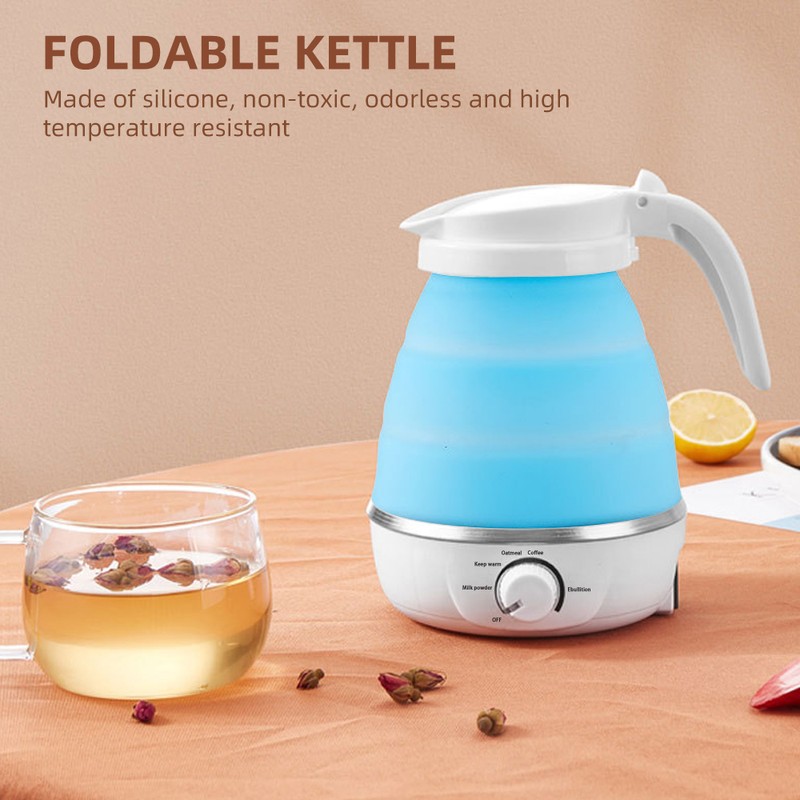Foldable Kettle 0.6L Travel Silicone Stainless Steel Base Camping Kettle