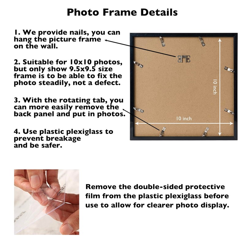 JCJMY 10x10 Picture Frame Black for Wall Hanging, Wall Mounting