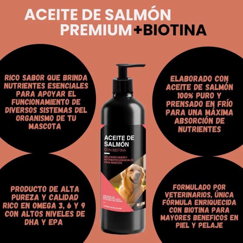 Aceite De Salmón Para Perros Mas Biotina 1 Lt -