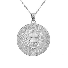 Claddagh Gold Bold 925 Sterling Silver Lion Head Round Medal Pendant Necklace (16")