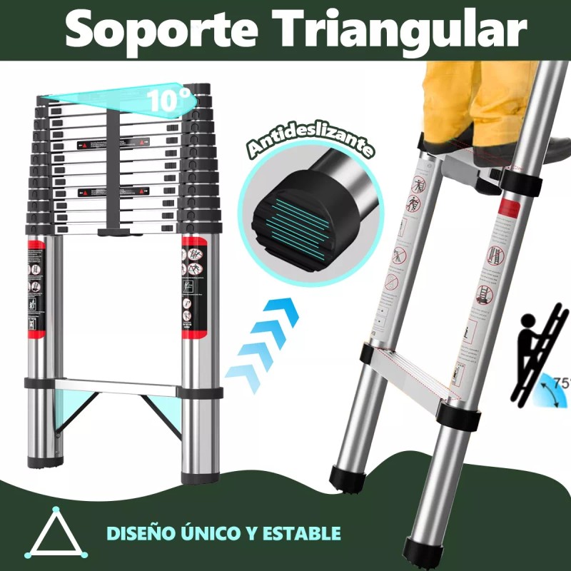 Bowoshen 5m Escalera Telescópica De Acero Inoxidable Soporta 180 Kg