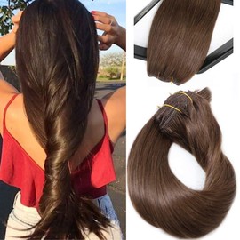 Clip In Human Hair Extensions Thicken Double Weft 9A 7pcs 16clips clip in remy human hair extensions 70g (18 Inch, Medium Brown #4)