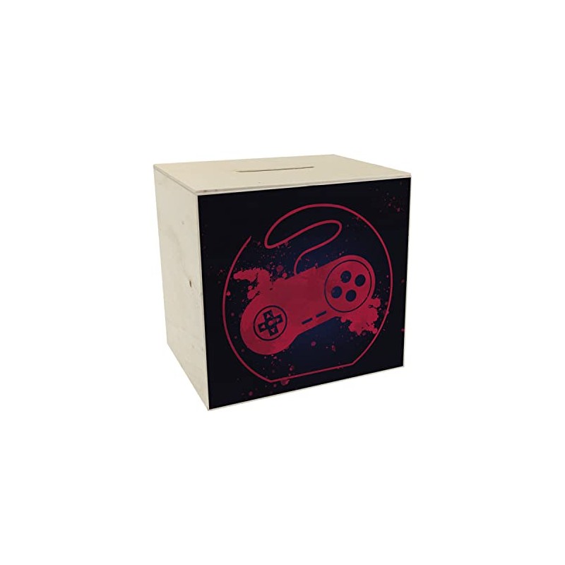 Wooden Money Box with Retro Controller in Red for Video