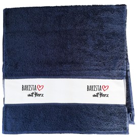 Huuraa Sporthandtuch Barista mit Herz Geschenk 50x100cm French Navy Baumwolle Barista Geschenkidee
