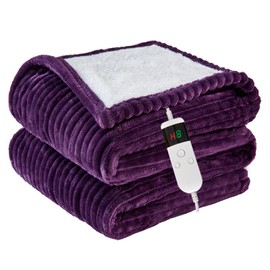 Qieryun Heated Blanket Electric Twin, Soft Flannel Heating Blanket with 8 Hours Auto Off 10 Fast Heating Levels Machine Washable Sherpa Heated Blanket with Overheating Protection