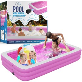 Inflatable Pool with Built in Air Pump (Pink - Large - 120" x 72.8" x 23.6") - Inflatable Swimming Pool for Kids & Adults - Self Inflating Blow Up Pool - Family & Kiddie Pool - Summer Water Party