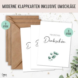 3 x Thank You Cards - Thank You Cards DIN A6 (10.5 x 14.8 cm) Made of Natural Paper with C6 Envelope | Folding Card Say Thank You | Thank You Card for Wedding Birth Baby (Pack of 3)