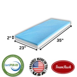 FoamRush 23" x 35" Cool Gel Memory Foam Seat Cushion Replacement Medium Firm USA - 2" x 23" x 35" Gel + HD
