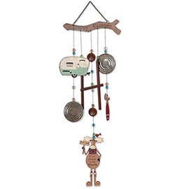 Sunset Vista Designs 91700 Rustic Outdoor Chimes Trailer Park Collection Wind Chime for Patios Porches and More, 30-Inch, Happy Camper Moose