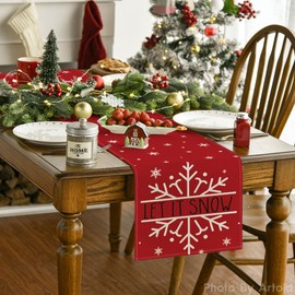 Artoid Mode Grey Silver Snowflakes Let it Snow Christmas Table Runner, Winter Kitchen Dining Table Decoration for Home Party Decor 13x108 Inch