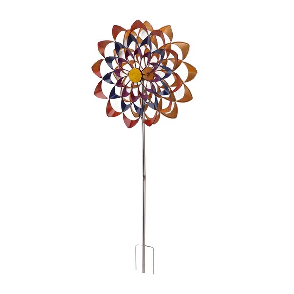 Outdoor 3D Metal Wind Spinner, Improved Vertical Metal Sculpture Stake Construction 360 Degrees Swivel Multi Color Kinetic for Outdoor Yard Lawn Garden