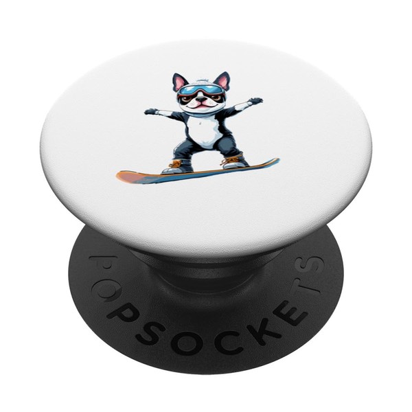 Adorable Bulldog with Goggles Snowboarding PopSockets Adhesive PopGrip