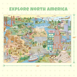 Kids Rug 5x7 North America Map Play Mat – Educational Carpet for Toddlers, Preschool, Classroom or Playroom – Learn Geography, Animals & Landmarks – Fun Washable Activity Rug