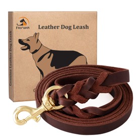 FAIRWIN Leather Dog Leash 6 Foot - Braided Best Military Grade Heavy Duty Dog Leash for Large Medium Small Dogs Training and Walking (Brown, XL:1" x5.6ft)