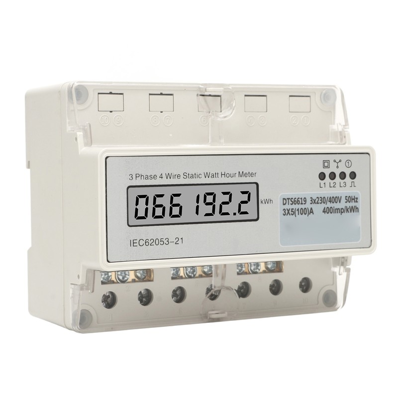 Electric 3 Phase 4 Wire Energy Meter Guide Rail LCD