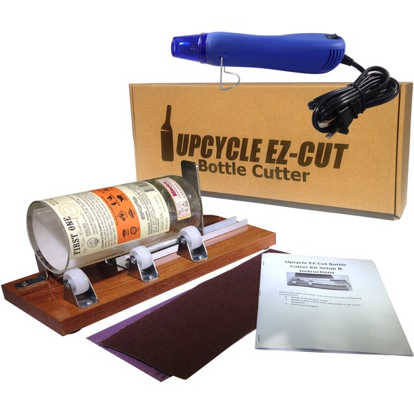 Glass Bottle Cutter (Deluxe) Kit, Upcycle EZ-Cut: Beer & Wine Bottle Cutting + Edge Sanding Paper & Heat Tool