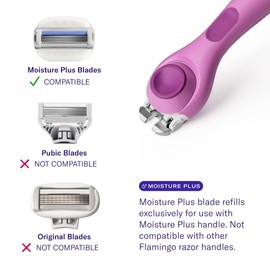 Flamingo Moisture Plus Women's Razor Set - Razor Handle, 4 Blade Refills, Shower Holder - Fig