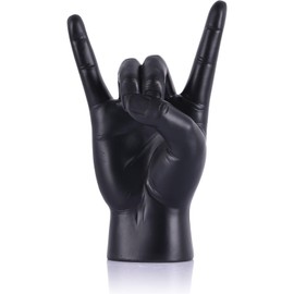 7.7" Black Resin Rock On Hand Gesture Statue - Funky Decor for Rock Culture Music Lovers, Decorative Tabletop Sculpture for Bookshelf, Desk & Mantel in Home or Office, Modern Symbolic Figurine