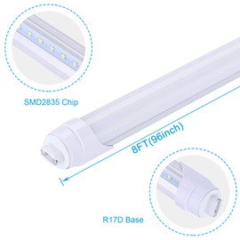 8 Foot LED Tube, T8 T10 T12 Frosted Lens Bulbs Light, Ballast Bypass, 45W 5400LM 6000K, R17D HO Rotatable, Dual-Ended Power Shop Light, Fluorescent Light Bulbs Replacement (25Pack),Ship from USA