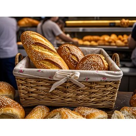 Bread Basket Set of 3 with Cotton Insert, Square Seagrass Bread Basket, Braided Basket, Storage Basket Made of Sturdy Metal Frame, Scandi Style Bread Basket, Decorative Basket Storage Basket