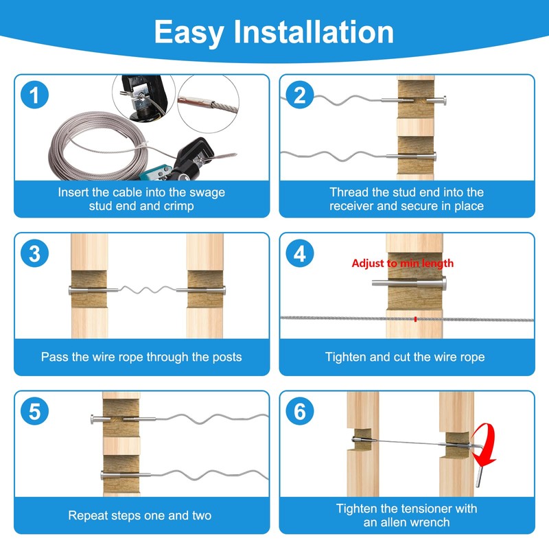 RailinGo 50Pack 1/8" Invisible Cable Railing Kit, T316 Stainless Steel