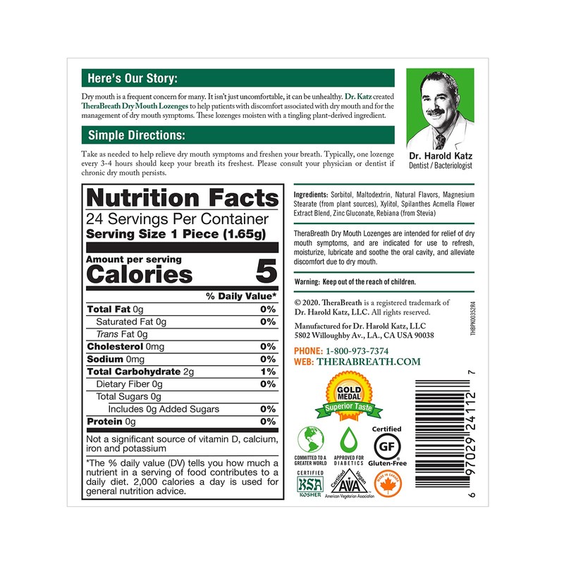 TheraBreath Dry Mouth Dentist Formulated Sugar-Free Lozenges, Mandarin Mint, 24