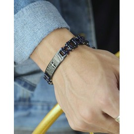 LAFATINA Mens Bible Verse Lords Prayer Cross ID Bracelets Fathers Day Christmas Easter Masculine Motorcycle Chain Bangle Bracelet with English