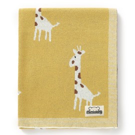 mimixiong Soft 100% Pure Organic Cotton Knitted Newborn Baby Blanket, Swaddle Blanket, Giraffe Yellow (80 x 100cm)
