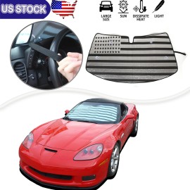 autopart2021 US Flag Windshield Sunshade Foldable Sun Visor Cover For Corvette C6 05-13 US