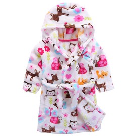 Girls Bathrobes, Plush Soft Coral Fleece Animal Print Hooded Sleepwear for Kids （Owl,4T）