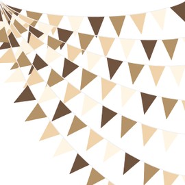 32 Foot Brown Party Decorations Brown Bunting Banner Fabric Triangular Flag Bunting Garland Streamers for Forest Teddy Bear Baby Shower Jungle Safari Birthday Home Outdoor Garden Decoration