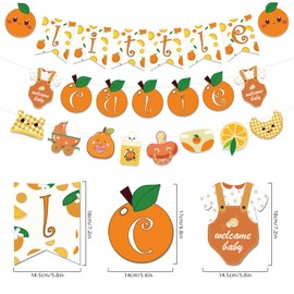 Little Cutie Orange Theme Party Decorations Set, Little Cutie Banner, Hanging Swirls, Baby Shower and Birthday Party Supplies