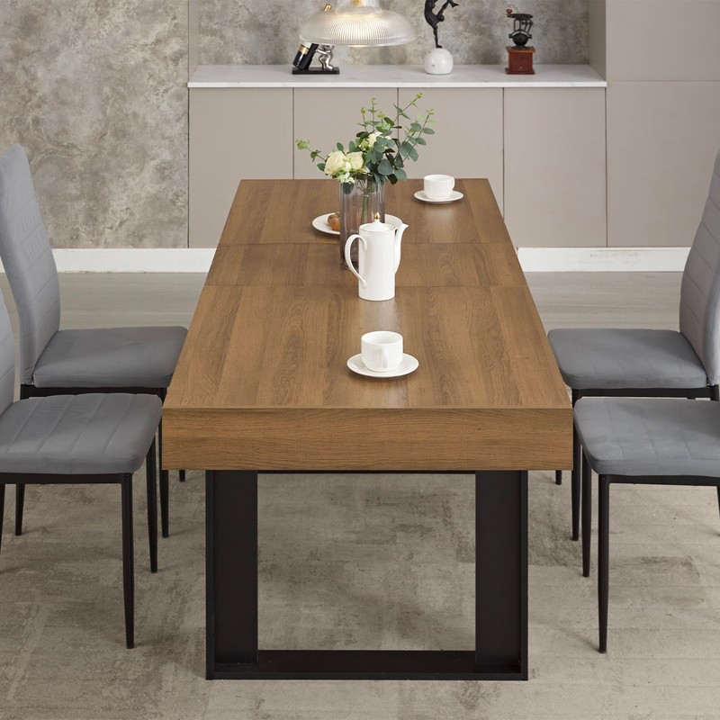STHOUYN 63”-79” Extendable Dining Room Table, Modern Farmhouse Wooden Kitchen