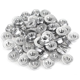 HELIFOUNER 50 Pieces #10-24 Flange Nuts, Serrated Flange Hex Lock Nuts Assortment Kit, 304 Stainless Steel (18-8), Bright Finish, Coarse Thread