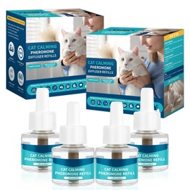 VICSOM Cat Calm Diffuser Refills 4 Pack, 4-in-1 Cat Pheromones Calming Refill, 48ml Anti Anxiety Relief Stress Diffuser Refills Kit, 60 Days Long Calming Supply, Fit All Common Diffusers Head