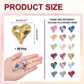 MECCANIXITY 50 Pcs 3D Heart Nail Charm Crystals Nail Gems 8x9mm Crooked Heart-Shape Art Rhinestone Charm for Valentine's Day DIY Decoration, Gold Tone