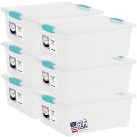 Tribello 6-Pack 12 Qt Stackable Plastic Storage Bins with Lids Clip Box, Organizing Solution for Crafts, Supplies and Office Items (Teal)