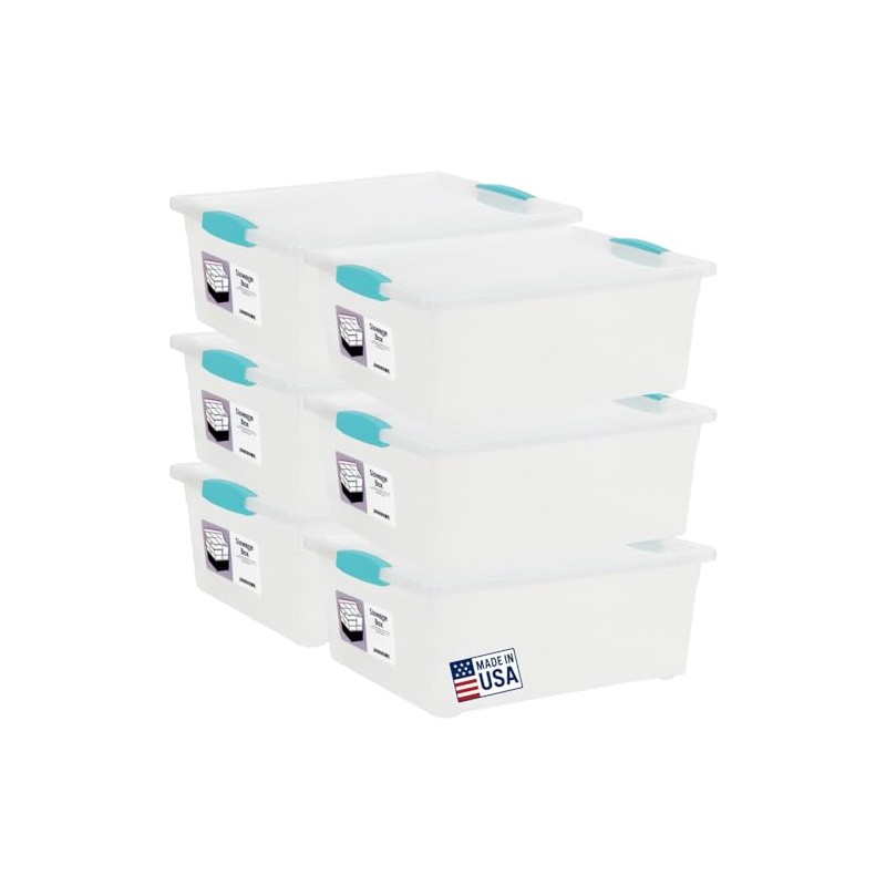 Tribello 6-Pack 12 Qt Stackable Plastic Storage Bins with Lids
