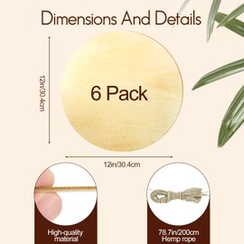 6pcs 12 Inch Round Wooden Discs for Crafts, DIY Projects, Wooden Door Hanger Signs, and Painting,Holiday Decorations