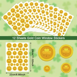 CCINEE 12 Sheets St Patrick Window Clings for Glass Windows, Double-Sided Gold Coin Window Stickers for Party School Home Office Window Decal Spring St Patricks Day Decor