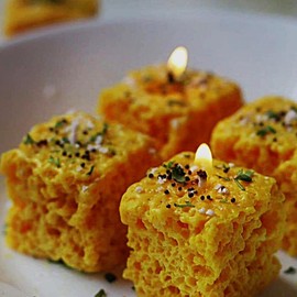 Dhokla Candles Set | 100% Soy Wax | Hand Poured | Smokeless Non Toxic Candles for Decoration Gifting & Home use (Set of 4)