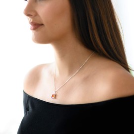 MATERIA by Matthias Wagner Square Amber Pendant 925 Silver for Women with Chain KA-50, amber