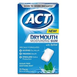 ACT Dry Mouth Moisturizing Gum With Xylitol Sugar Free Soothing Mint 20Ct 3 Pack